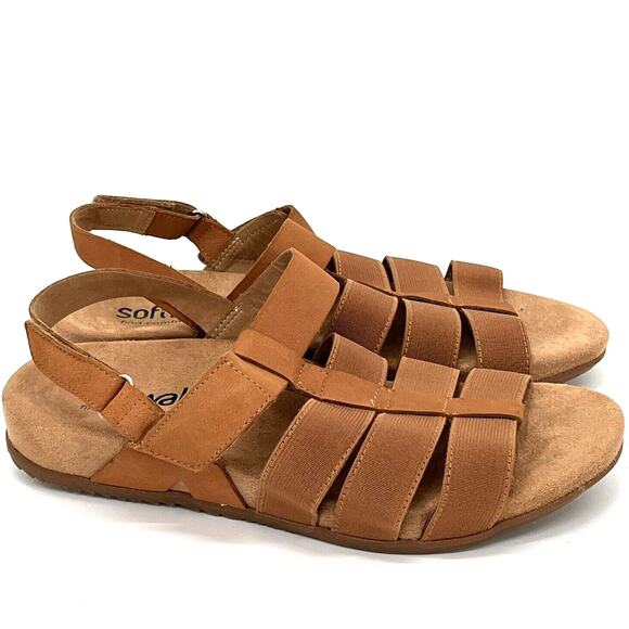 SoftWalk Sandals Womens 8.5 WW Brown Burnaby Strappy Slingback Flat Comfort Wide - Picture 1 of 6